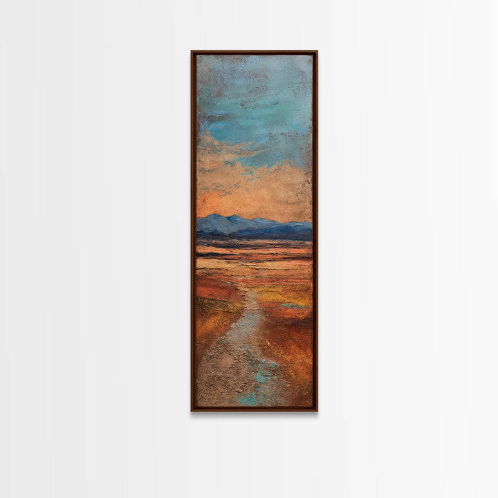 Desert Landscape in Warm Terracotta Tones Framed Canvas Print, Wall Art, Metal Wall Art, Living Room Decor, Oil Painting, WAL-1x3-19