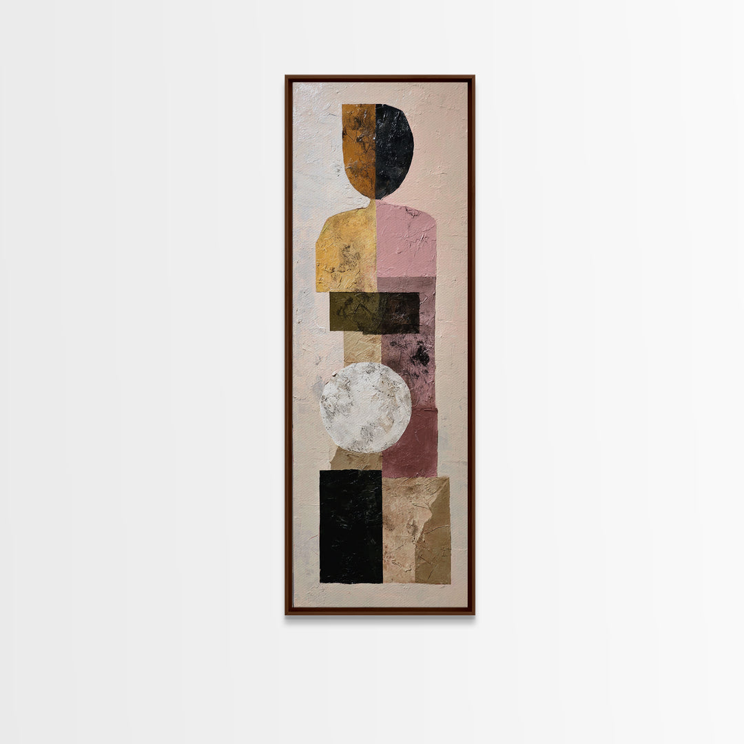 Mid Century Color Block Composition Framed Canvas Print, Wall Art, Art, Living Room Decor, Fine Art, Wall Clock, WAL-1x3-24