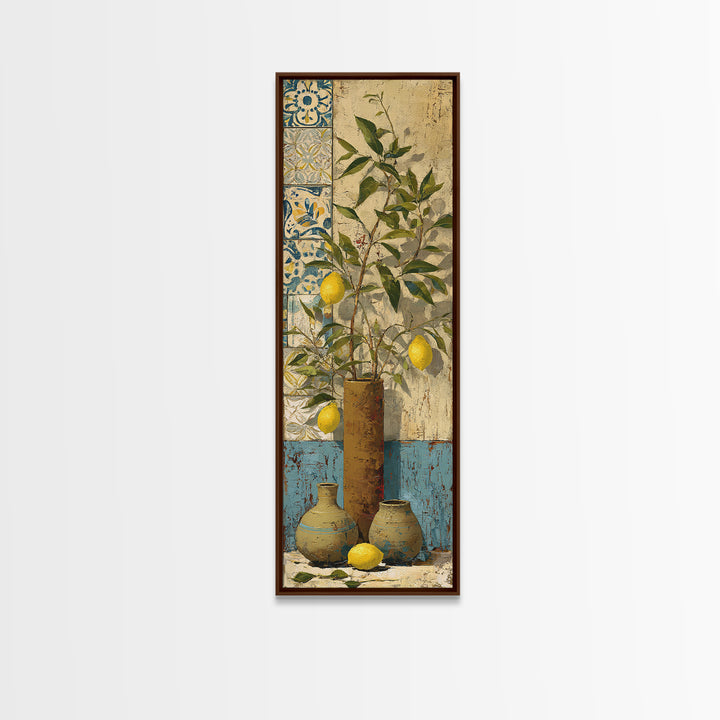 Mediterranean Lemon Branch Still Life Framed Canvas Print, Wall Art, Abstract Wall Art, Living Room Decor, Fine Art, WAL-1x3-34