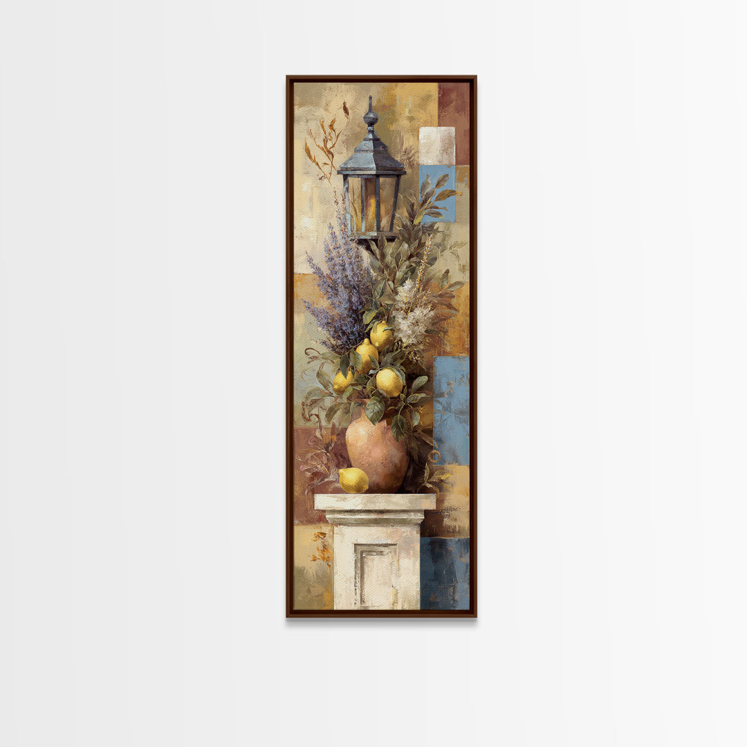 Mediterranean Lemon Branch Still Life Framed Canvas Print, Wall Art, Abstract Wall Art, Living Room Decor, Fine Art, WAL-1x3-58