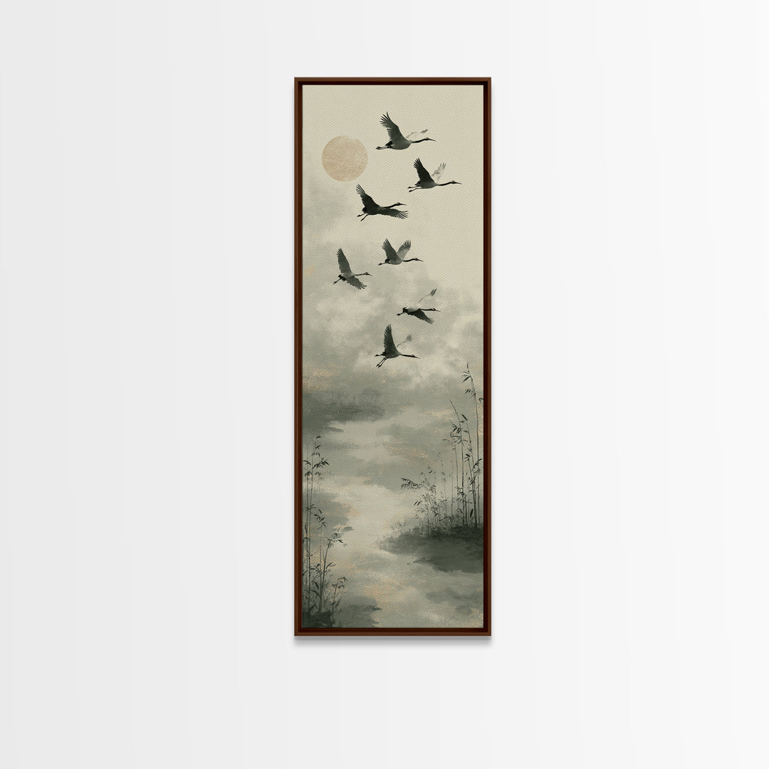Monochrome Ink Crane Composition Canvas Print, Wall Art, Mid Century Modern, Living Room Decor, Abstract Art, WAL-1x3-60
