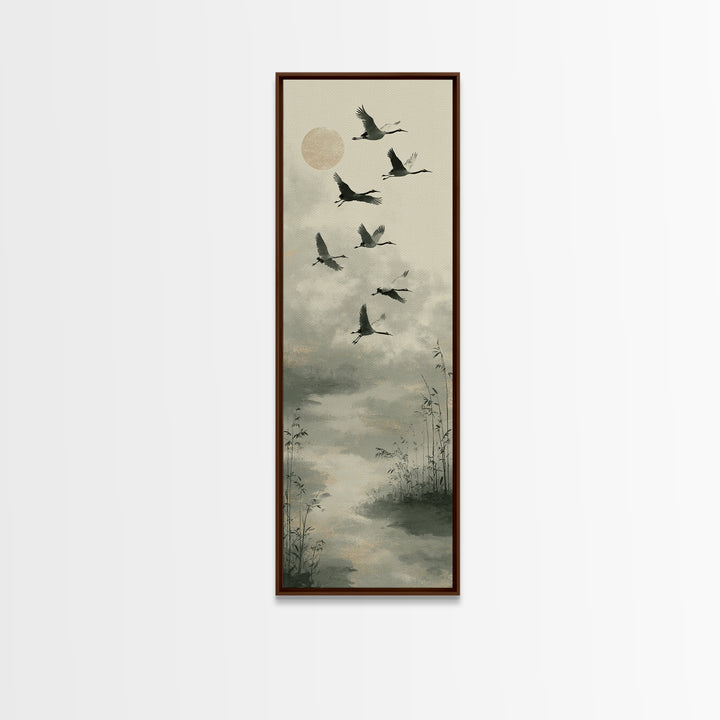 Monochrome Ink Crane Composition Canvas Print, Wall Art, Mid Century Modern, Living Room Decor, Abstract Art, WAL-1x3-60
