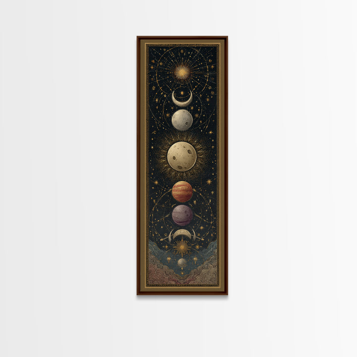 Celestial Moon and Stars Artwork Framed Canvas Print, Wall Art, Fine Art Print, Living Room Decor, Fine Art, WAL-1x3-74