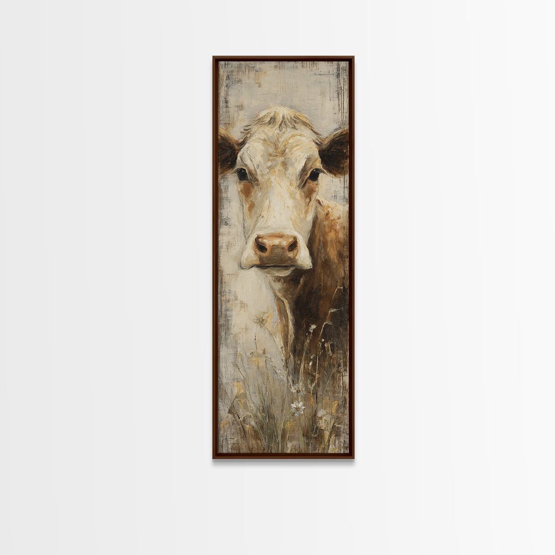 Rustic Farmhouse Cow Portrait Framed Canvas Print, Wall Art, Prints Wall Art, Living Room Decor, Fine Art, Textured Painting, WAL-1x3-79
