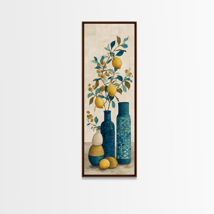 Mediterranean Lemon Branch Still Life Canvas Print, Wall Art, Boho Decor, Living Room Decor, Fine Art, Painting, WAL-1x3-82