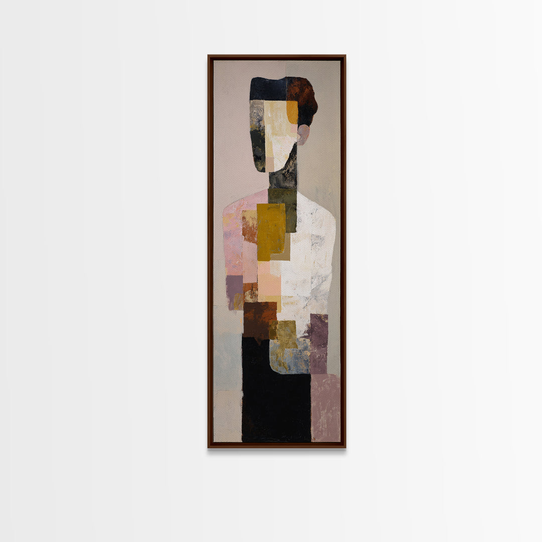 Mid Century Color Block Composition Framed Canvas Print, Wall Art, Wood Wall Art, Living Room Decor, Abstract Art, WAL-1x3-96