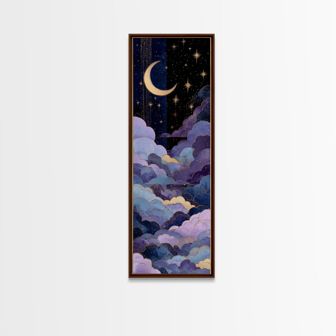 Celestial Moon and Stars Artwork Canvas Print, Wall Art, Textured Painting, Living Room Decor, Fine Art, Wall Hangings, WAL-1x3-98