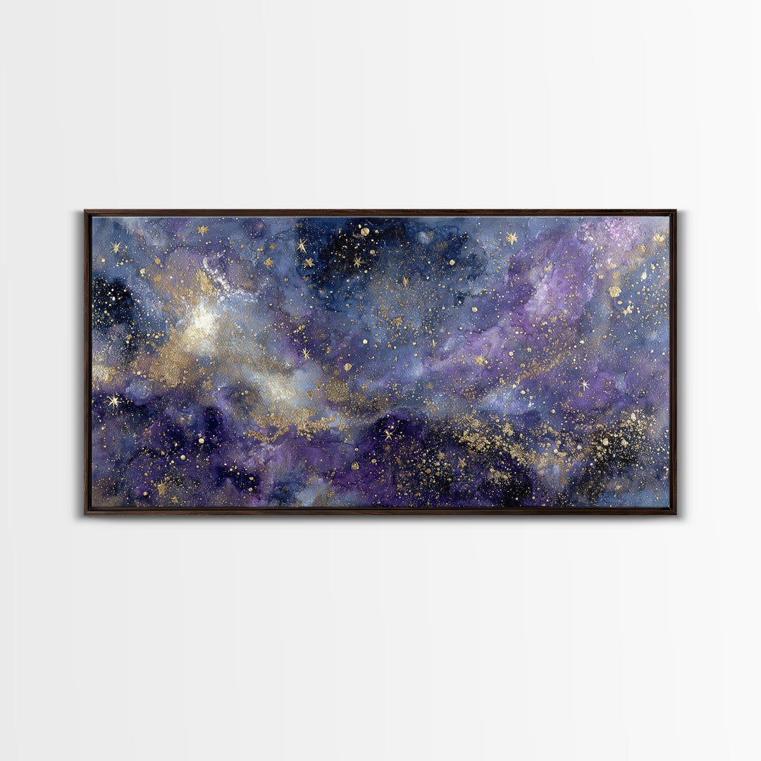 Celestial Moon and Stars Artwork Framed Canvas Print, Wall Art, Contemporary Art, Living Room Decor, Fine Art, WAL-2x1-10