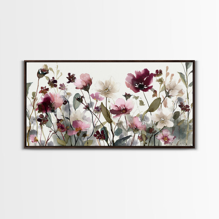 Impressionist Meadow of Wildflowers Framed Canvas Print, Wall Art, Painting, Living Room Decor, Watercolor Art, WAL-2x1-13