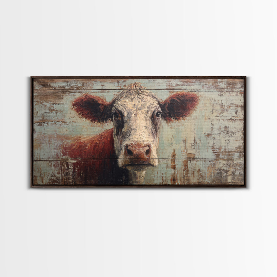 Rustic Farmhouse Cow Portrait Framed Canvas Print, Wall Art, Home Decor, Living Room Decor, Fine Art, Digital Wall Art, WAL-2x1-15
