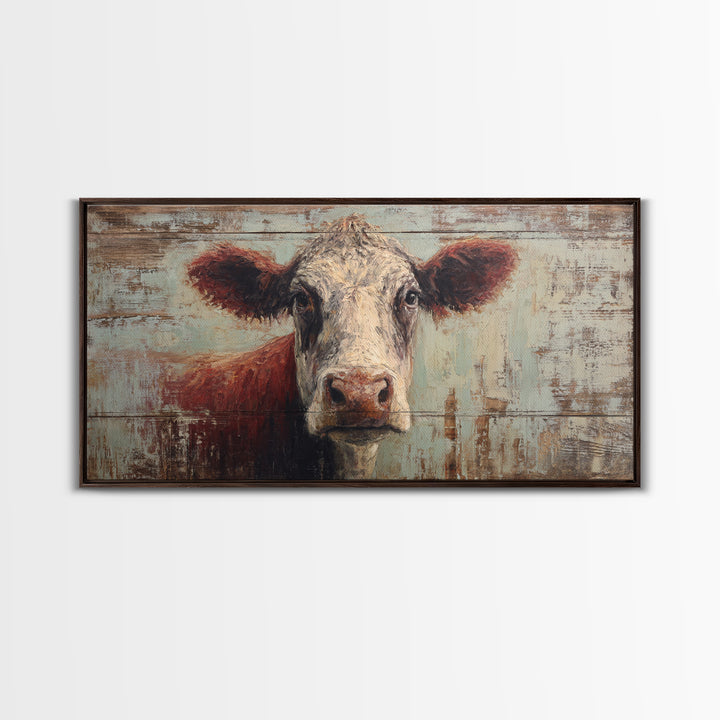 Rustic Farmhouse Cow Portrait Framed Canvas Print, Wall Art, Home Decor, Living Room Decor, Fine Art, Digital Wall Art, WAL-2x1-15
