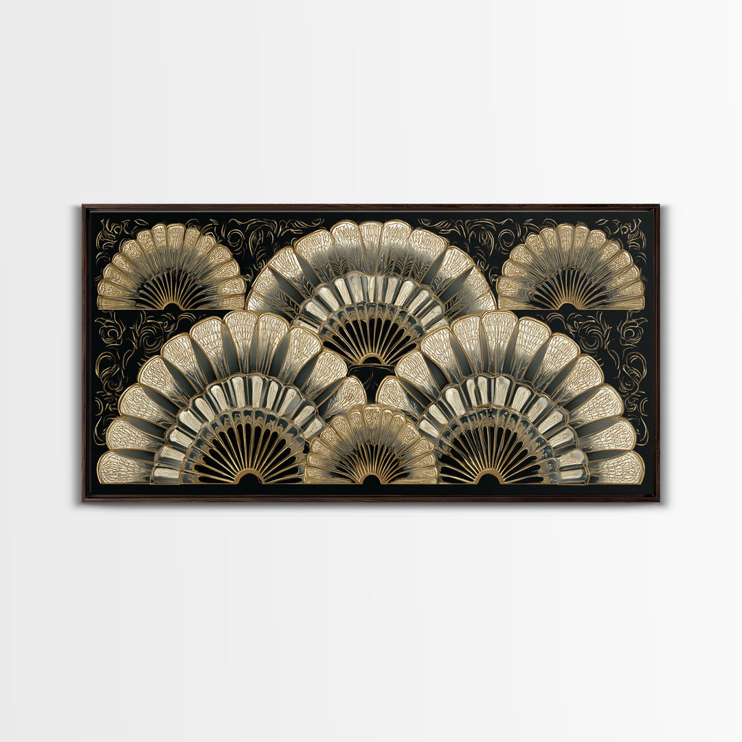 Art Deco Gold Fan Pattern Framed Canvas Print, Wall Art, Fine Art Print, Living Room Decor, Fine Art, Wall Decor, WAL-2x1-16