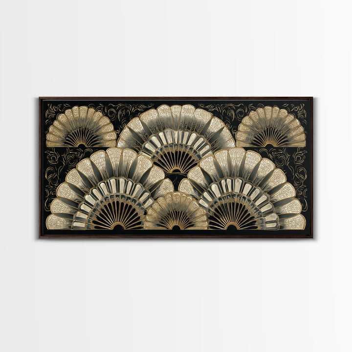 Art Deco Gold Fan Pattern Framed Canvas Print, Wall Art, Fine Art Print, Living Room Decor, Fine Art, Wall Decor, WAL-2x1-16
