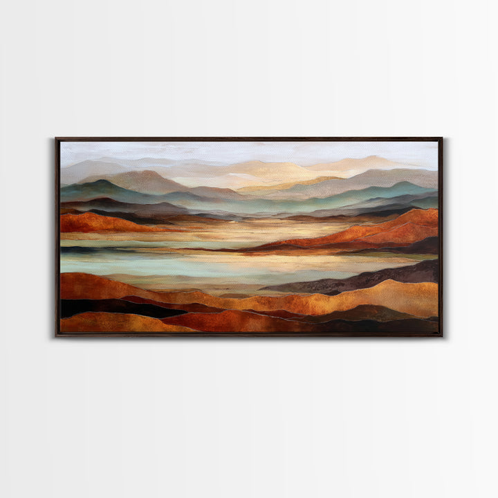 Desert Landscape in Warm Terracotta Tones Framed Canvas Print, Wall Art, Boho Decor, Living Room Decor, Fine Art, WAL-2x1-27