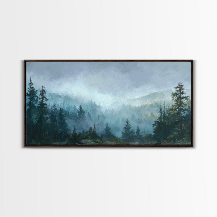 Moody Forest Landscape Framed Canvas Print, Wall Art, Minimalist Decor, Living Room Decor, Oil Painting, Wall Art Prints, WAL-2x1-30