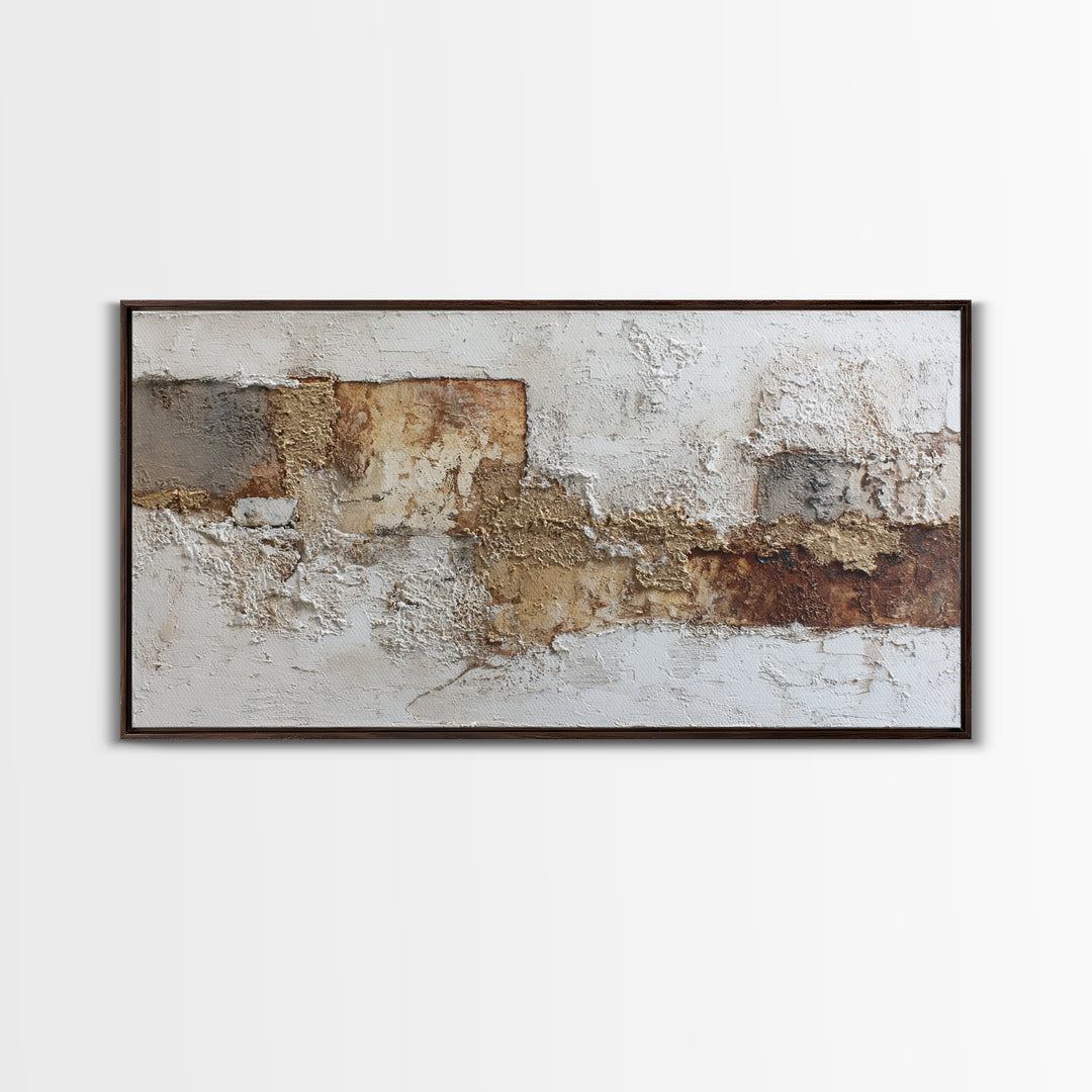 Luxury Neutral Plaster Texture Abstract Framed Canvas Print, Wall Art, Abstract Art, Living Room Decor, Boho Decor, WAL-2x1-59