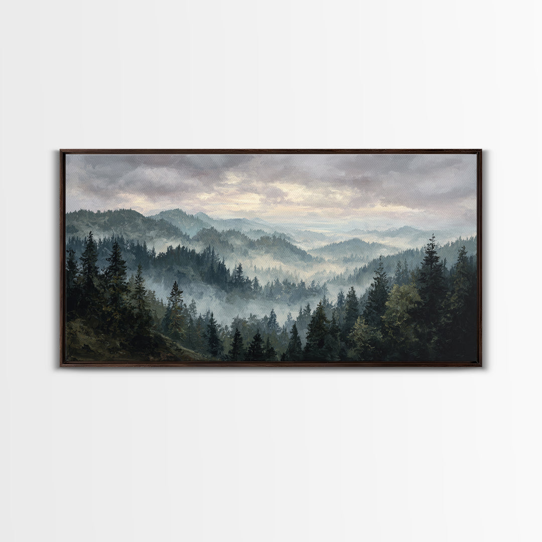 Moody Forest Landscape Framed Canvas Print, Wall Art, Minimalist Decor, Living Room Decor, Oil Painting, Wall Art Prints, WAL-2x1-6
