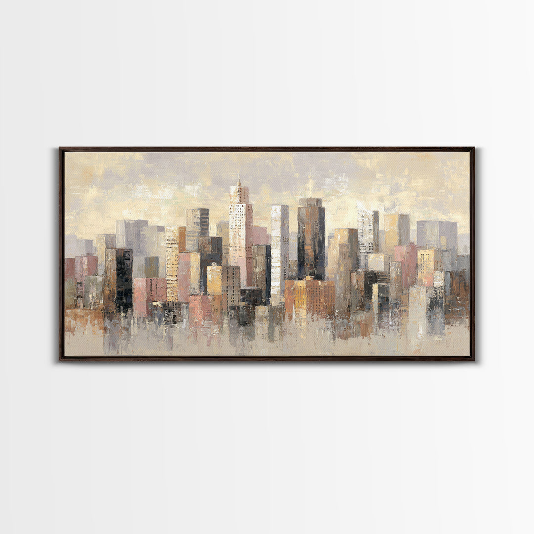 Urban Skyline in Muted Evening Color Canvas Print, Wall Art, Living Room Decor, Abstract Art, Metal Wall Art, WAL-2x1-62