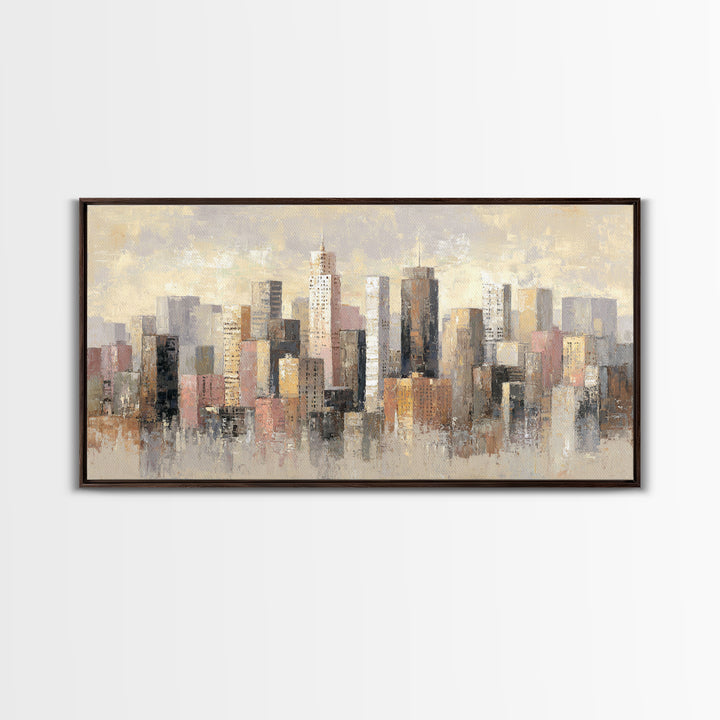 Urban Skyline in Muted Evening Color Canvas Print, Wall Art, Living Room Decor, Abstract Art, Metal Wall Art, WAL-2x1-62