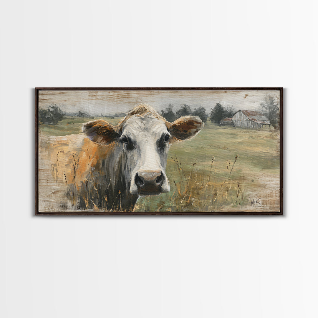 Rustic Farmhouse Cow Portrait Canvas Print, Wall Art, Wall Hanging, Living Room Decor, Fine Art, Gallery Decor, WAL-2x1-63