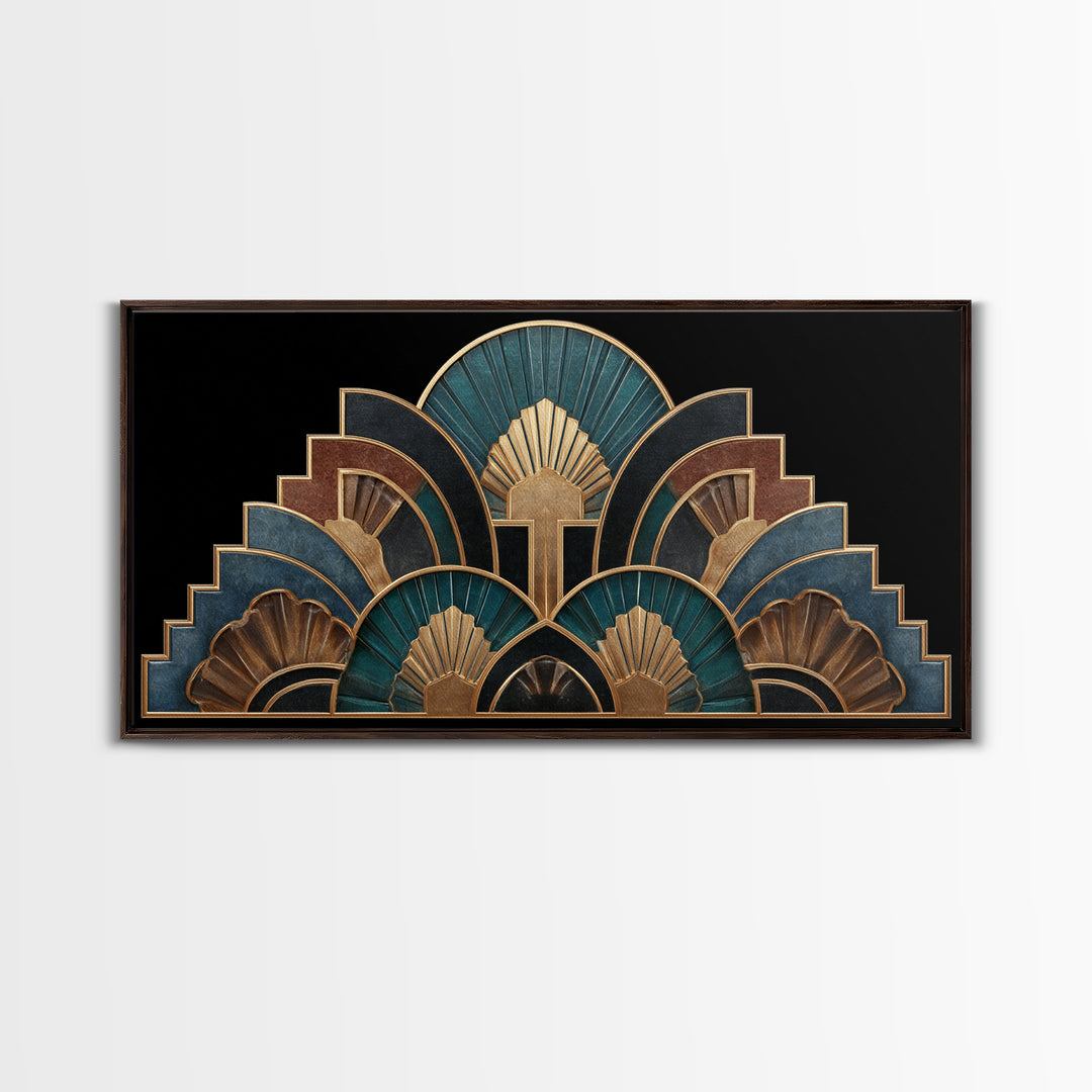 Art Deco Gold Fan Pattern Canvas Print, Wall Art, Printable Wall Art, Living Room Decor, Fine Art, Original Art, WAL-2x1-64