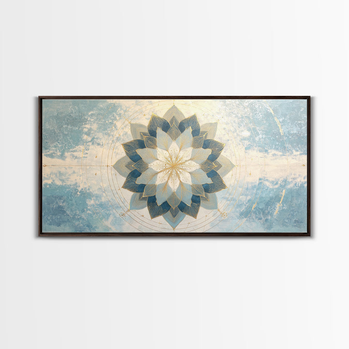 Sacred Geometry Mandala Framed Canvas Print, Wall Art, Mid Century Modern, Living Room Decor, Abstract Art, Textured Wall Art, WAL-2x1-65
