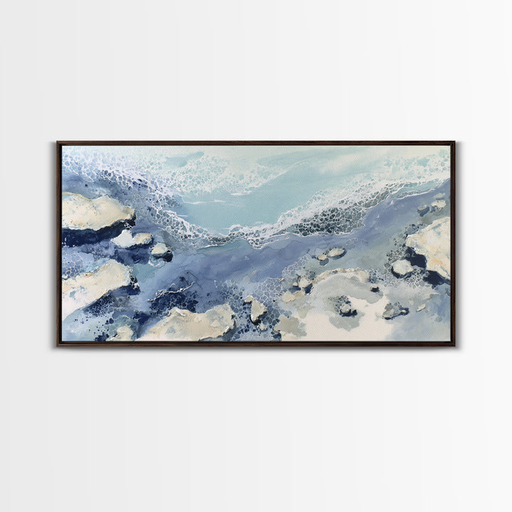 Coastal Aerial Water Study Framed Canvas Print, Wall Art, Painting, Living Room Decor, Fine Art, Art Deco, Wall Hanging, WAL-2x1-7