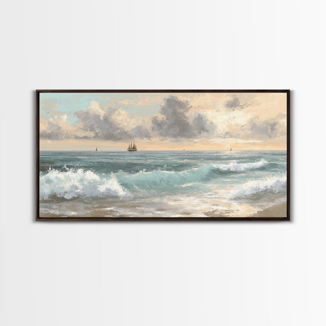 Classic Seascape with Dramatic Clouds Canvas Print, Wall Art, Wood Wall Art, Living Room Decor, Abstract Art, WAL-2x1-71