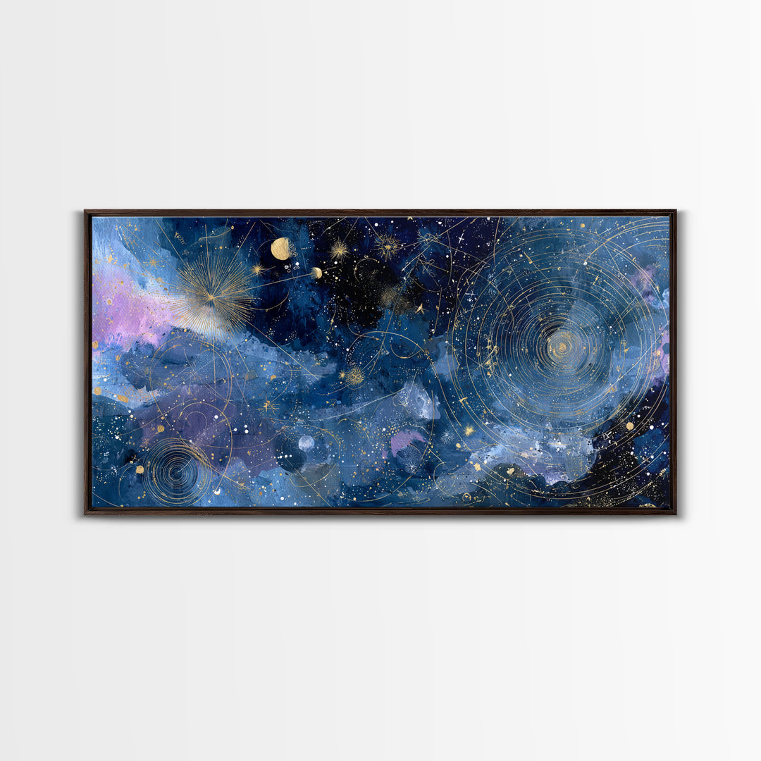 Celestial Moon and Stars Artwork Canvas Print, Wall Art, Painting, Living Room Decor, Fine Art, Art Deco, Wall Hanging, WAL-2x1-82