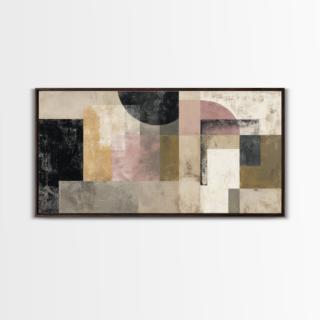 Luxury Neutral Plaster Texture Abstract Framed Canvas Print, Wall Art, Art, Living Room Decor, Fine Art, Wall Clock, WAL-2x1-83