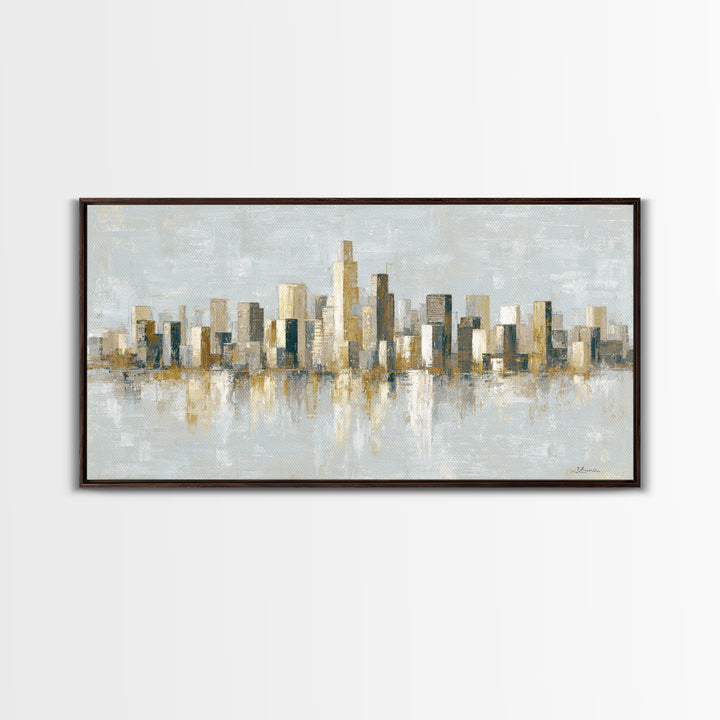 Urban Skyline in Muted Evening Color Framed Canvas Print, Wall Art, Art Print, Living Room Decor, Abstract Art, WAL-2x1-86