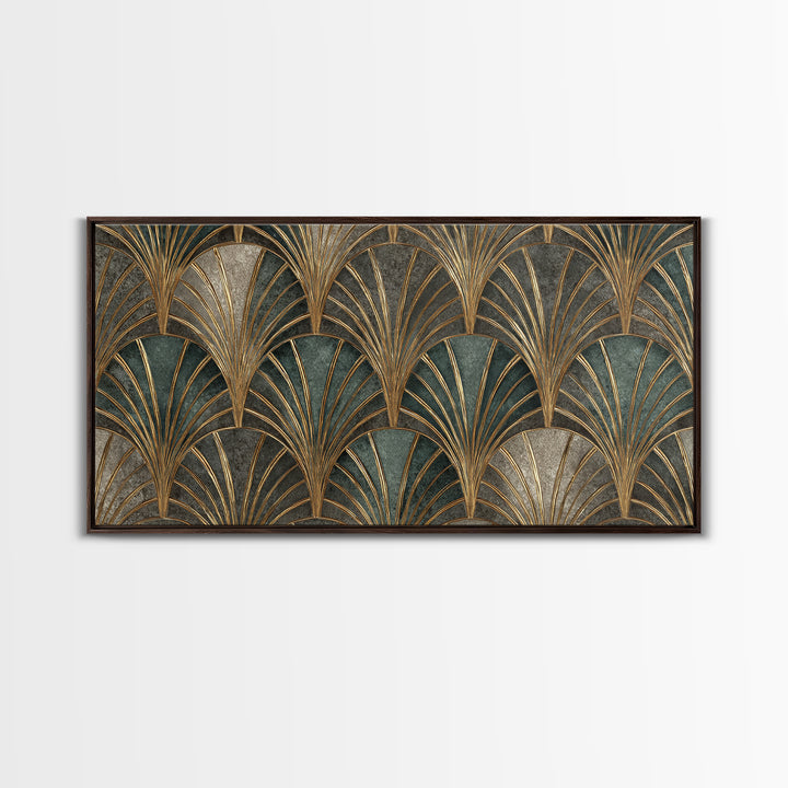 Art Deco Gold Fan Pattern Framed Canvas Print, Wall Art, Digital Wall Art, Living Room Decor, Fine Art, Wood Wall Art, WAL-2x1-88