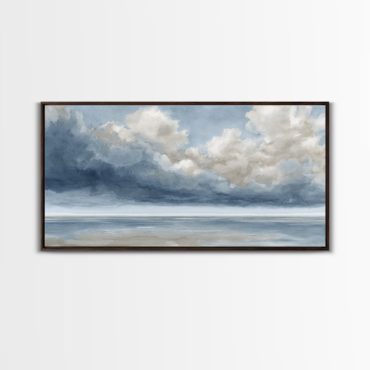 Classic Seascape with Dramatic Clouds Framed Canvas Print, Wall Art, Neutral Decor, Living Room Decor, Fine Art, WAL-2x1-95