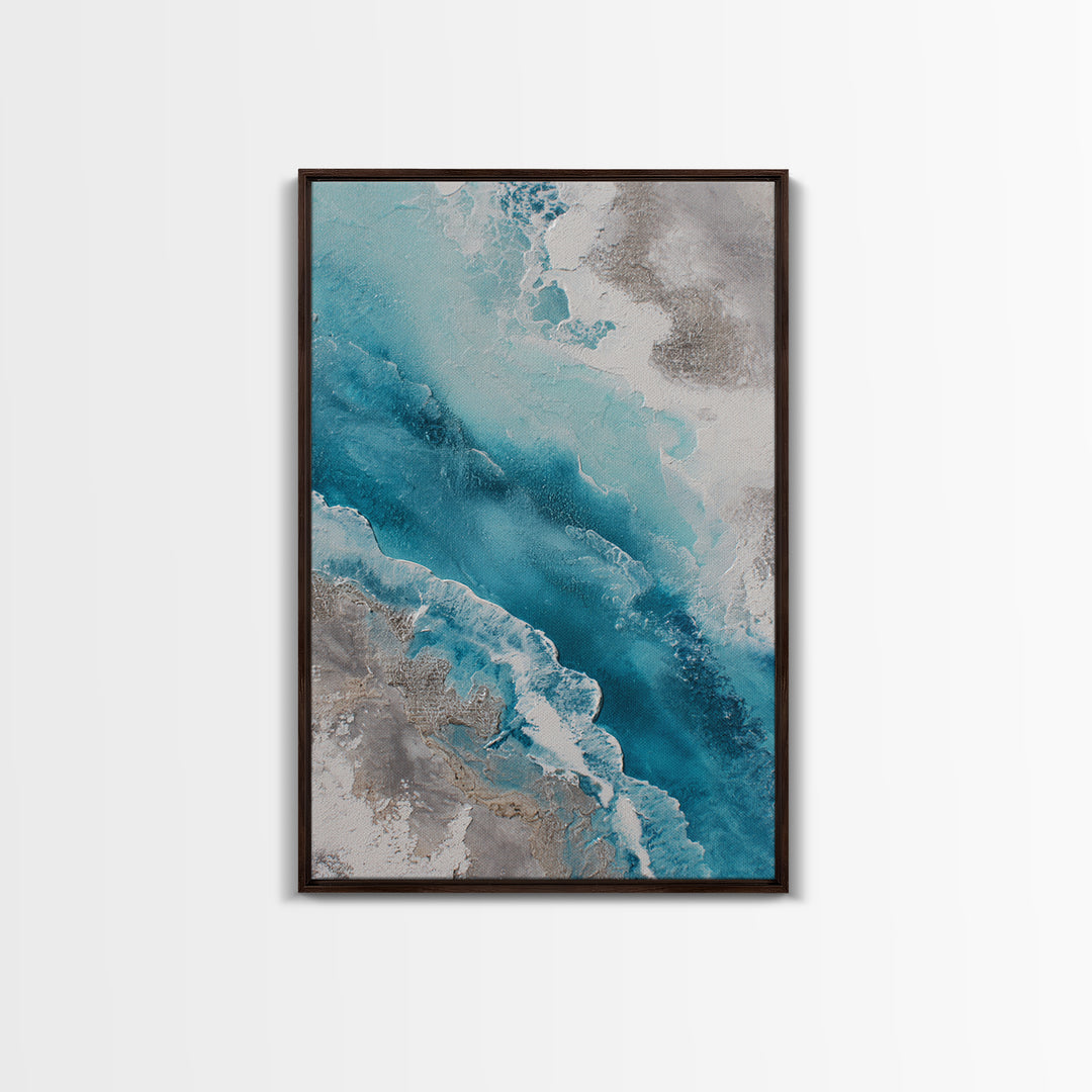 Coastal Aerial Water Study Framed Canvas Print, Wall Art, Contemporary Art, Living Room Decor, Fine Art, Mid Century Modern, WAL-2x3-19