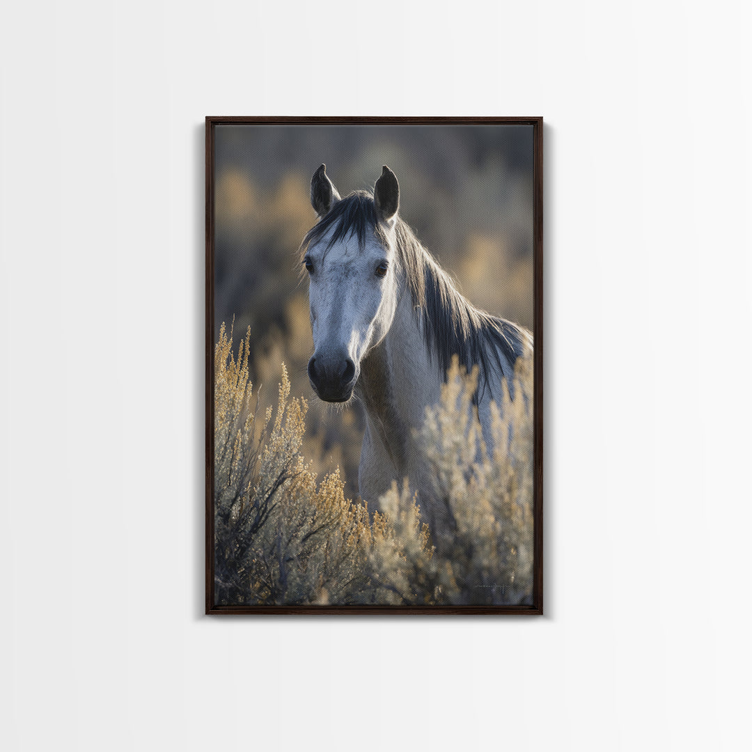 Wild Horse Portrait Framed Canvas Print, Wall Art, Heart, Living Room Decor, Fine Art, Home Decor Gift, Original Art, WAL-2x3-21