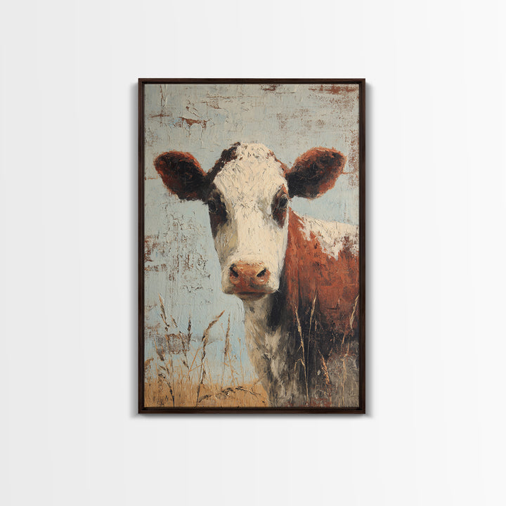 Rustic Farmhouse Cow Portrait Canvas Print, Wall Art, Home Decor, Living Room Decor, Fine Art, Digital Wall Art, WAL-2x3-27