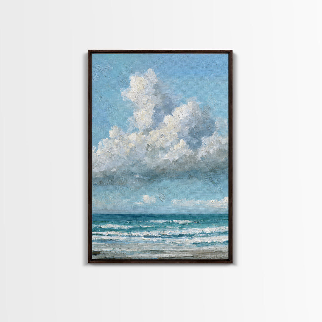 Classic Seascape with Dramatic Clouds Canvas Print, Wall Art, Wall Hangings, Living Room Decor, Watercolor Art, WAL-2x3-35