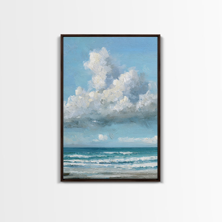 Classic Seascape with Dramatic Clouds Canvas Print, Wall Art, Wall Hangings, Living Room Decor, Watercolor Art, WAL-2x3-35