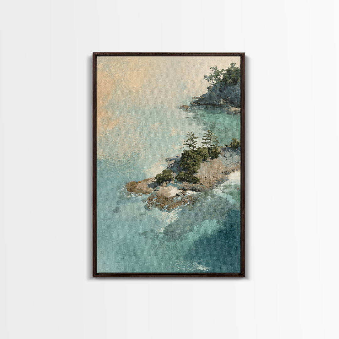 Coastal Aerial Water Study Framed Canvas Print, Wall Art, Wall Art Prints, Living Room Decor, Fine Art, Abstract Art, WAL-2x3-43