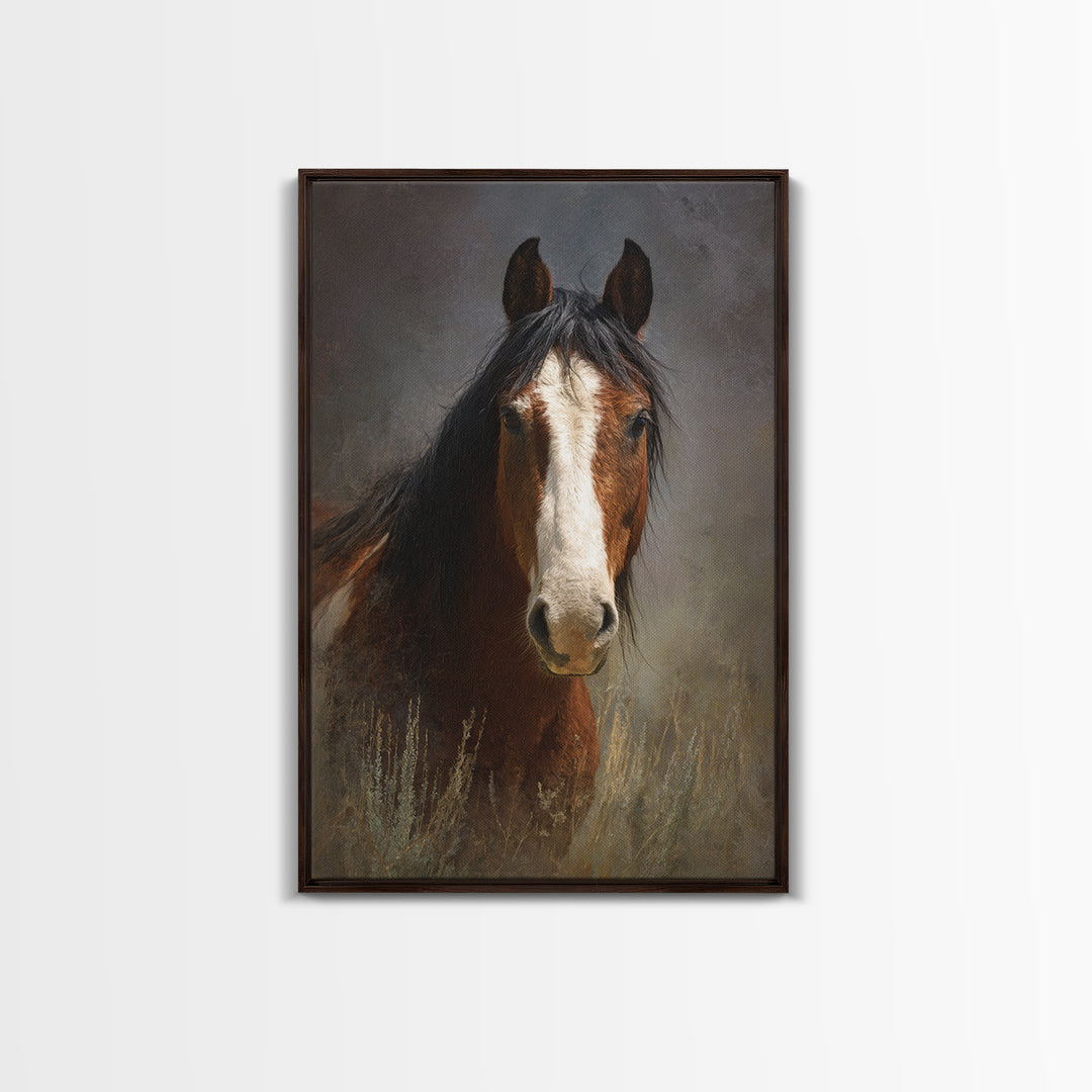 Wild Horse Portrait Framed Canvas Print, Wall Art, Wall Hanging, Living Room Decor, Fine Art, Gallery Decor, WAL-2x3-69