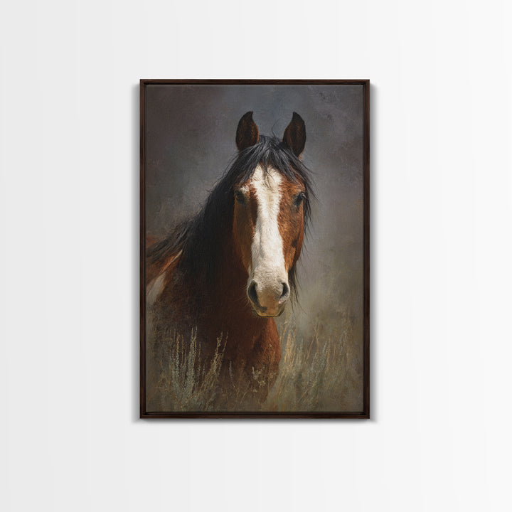 Wild Horse Portrait Framed Canvas Print, Wall Art, Wall Hanging, Living Room Decor, Fine Art, Gallery Decor, WAL-2x3-69