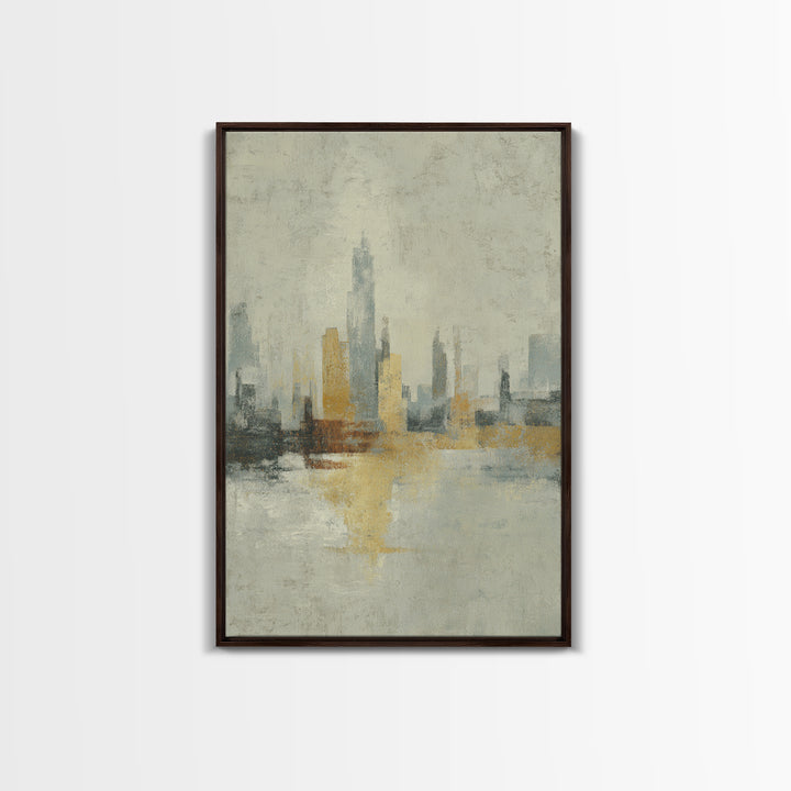 Urban Skyline in Muted Evening Color Framed Canvas Print, Wall Art, Wall Hangings, Living Room Decor, Abstract Art, WAL-2x3-74
