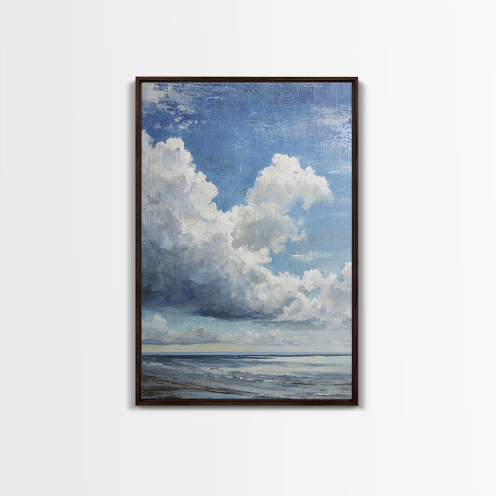 Classic Seascape with Dramatic Clouds Framed Canvas Print, Wall Art, Wood Wall Art, Living Room Decor, Abstract Art, WAL-2x3-83
