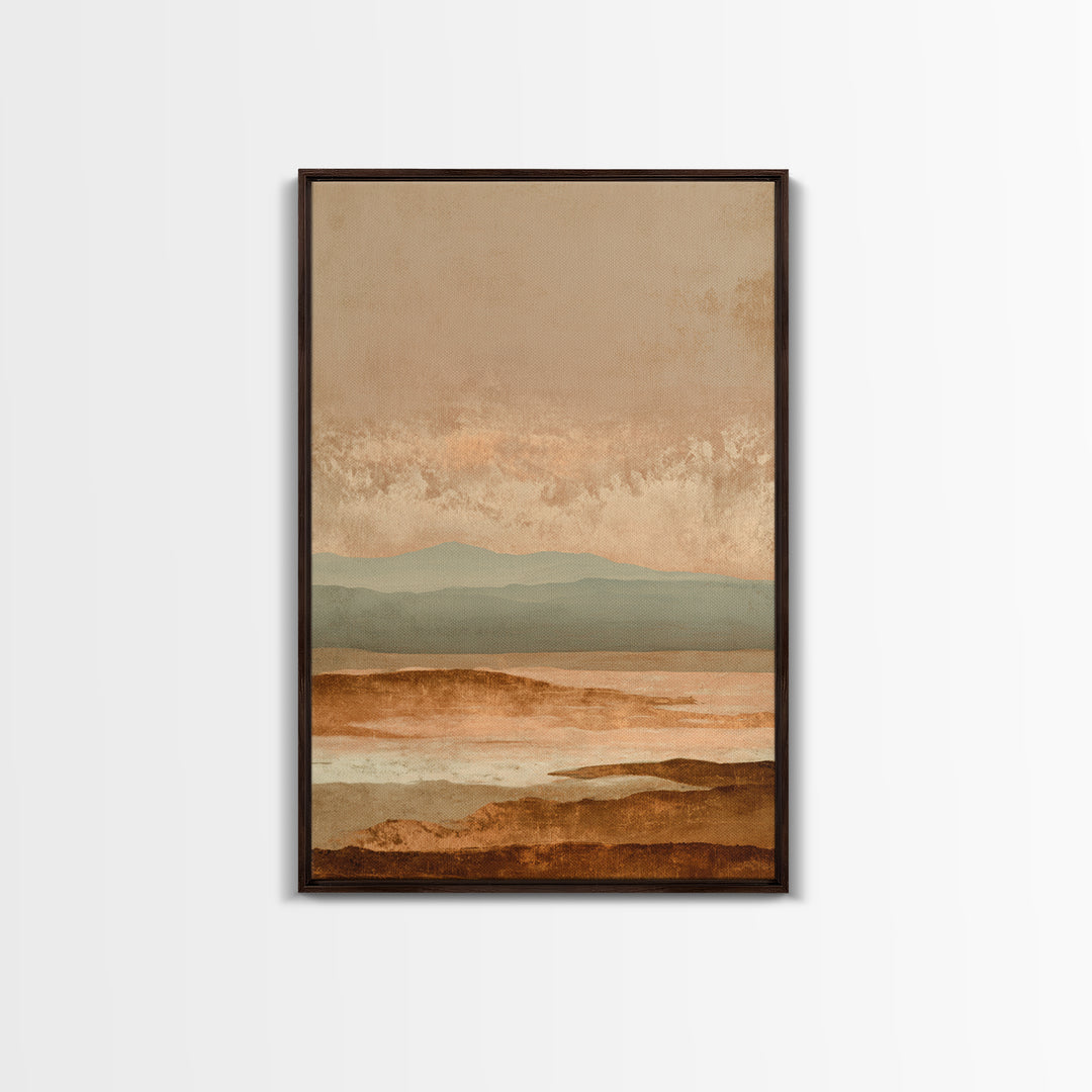Desert Landscape in Warm Terracotta Tones Framed Canvas Print, Wall Art, Prints Wall Art, Living Room Decor, Oil Painting, WAL-2x3-87