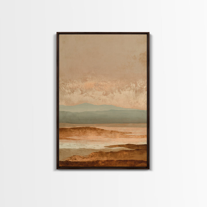 Desert Landscape in Warm Terracotta Tones Framed Canvas Print, Wall Art, Prints Wall Art, Living Room Decor, Oil Painting, WAL-2x3-87