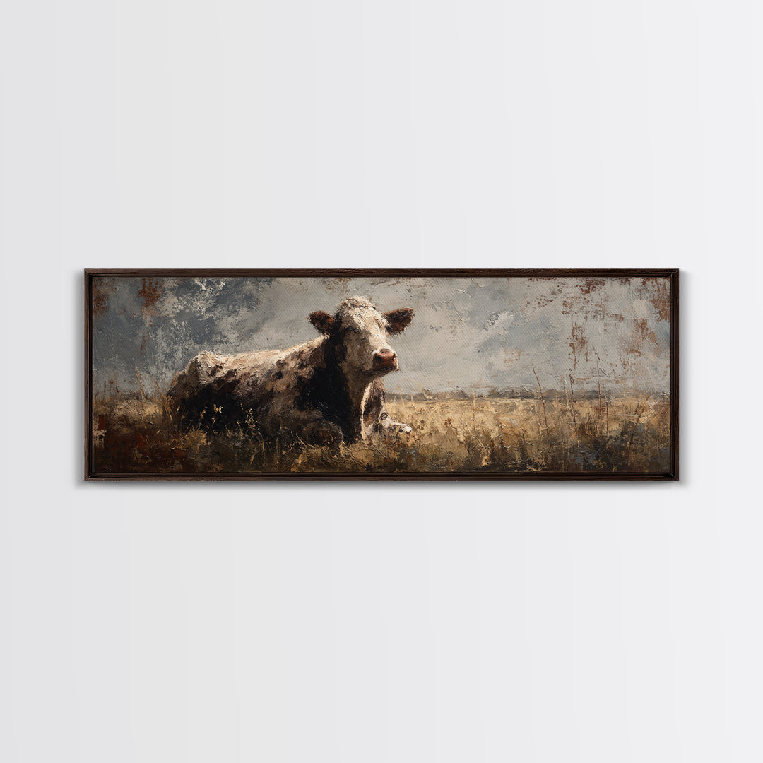 Rustic Farmhouse Cow Portrait Canvas Print, Wall Art, Abstract Wall Art, Living Room Decor, Fine Art, Contemporary Art, WAL-3x1-11