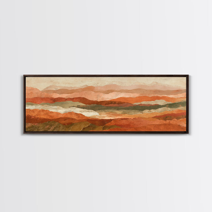 Desert Landscape in Warm Terracotta Tones Framed Canvas Print, Wall Art, Room Decor, Living Room Decor, Fine Art, WAL-3x1-23