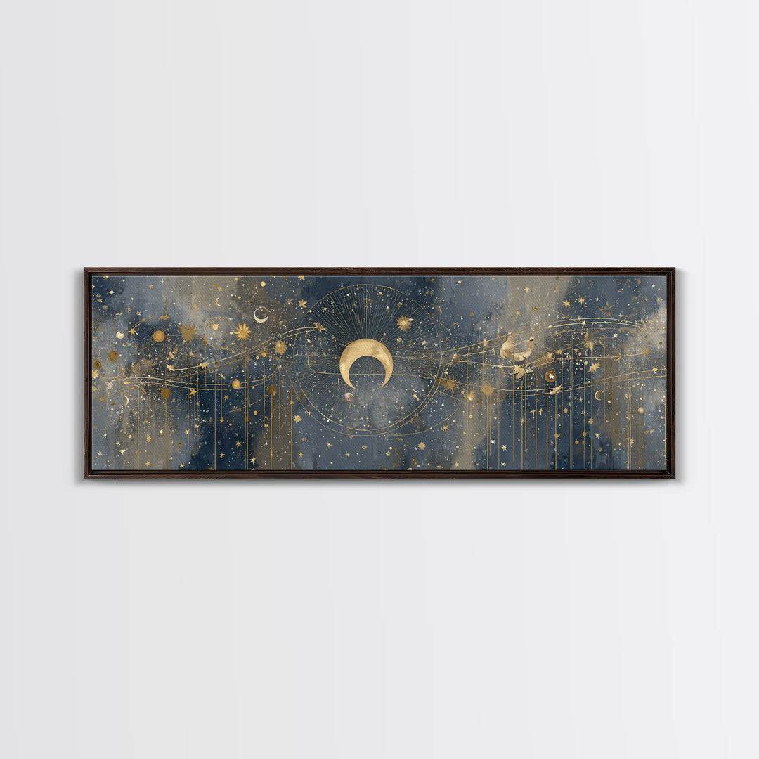Celestial Moon and Stars Artwork Canvas Print, Wall Art, Painting, Living Room Decor, Fine Art, Art Deco, Wall Hanging, WAL-3x1-30