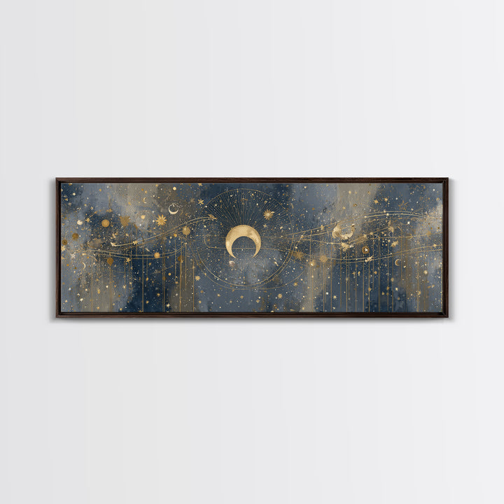 Celestial Moon and Stars Artwork Canvas Print, Wall Art, Painting, Living Room Decor, Fine Art, Art Deco, Wall Hanging, WAL-3x1-30