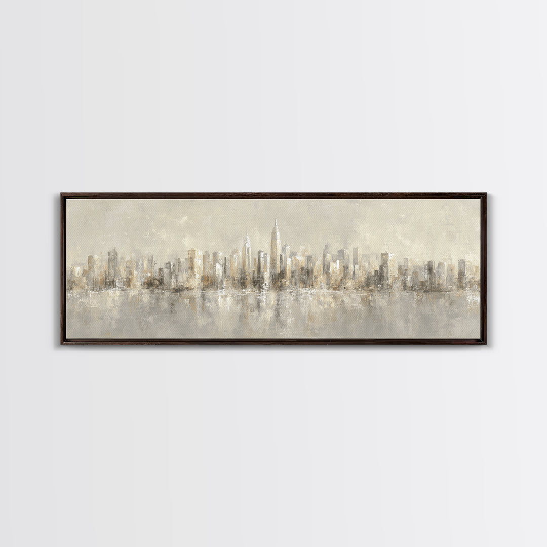 Urban Skyline in Muted Evening Color Canvas Print, Wall Art, Mid Century Modern, Living Room Decor, Fine Art, WAL-3x1-34